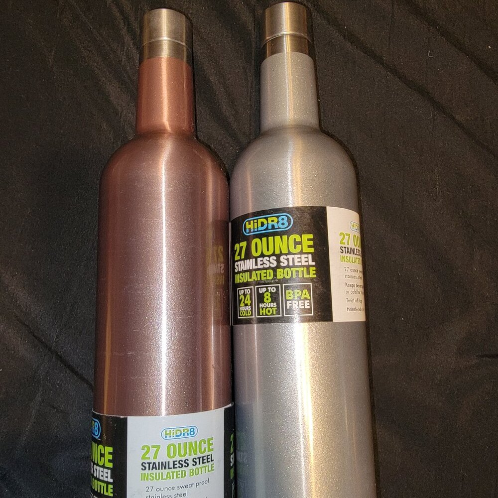 Hidr8 27 Ounce Set Of 2 Insulated Bottles Rose Gold Siver Wine Stainless Steel